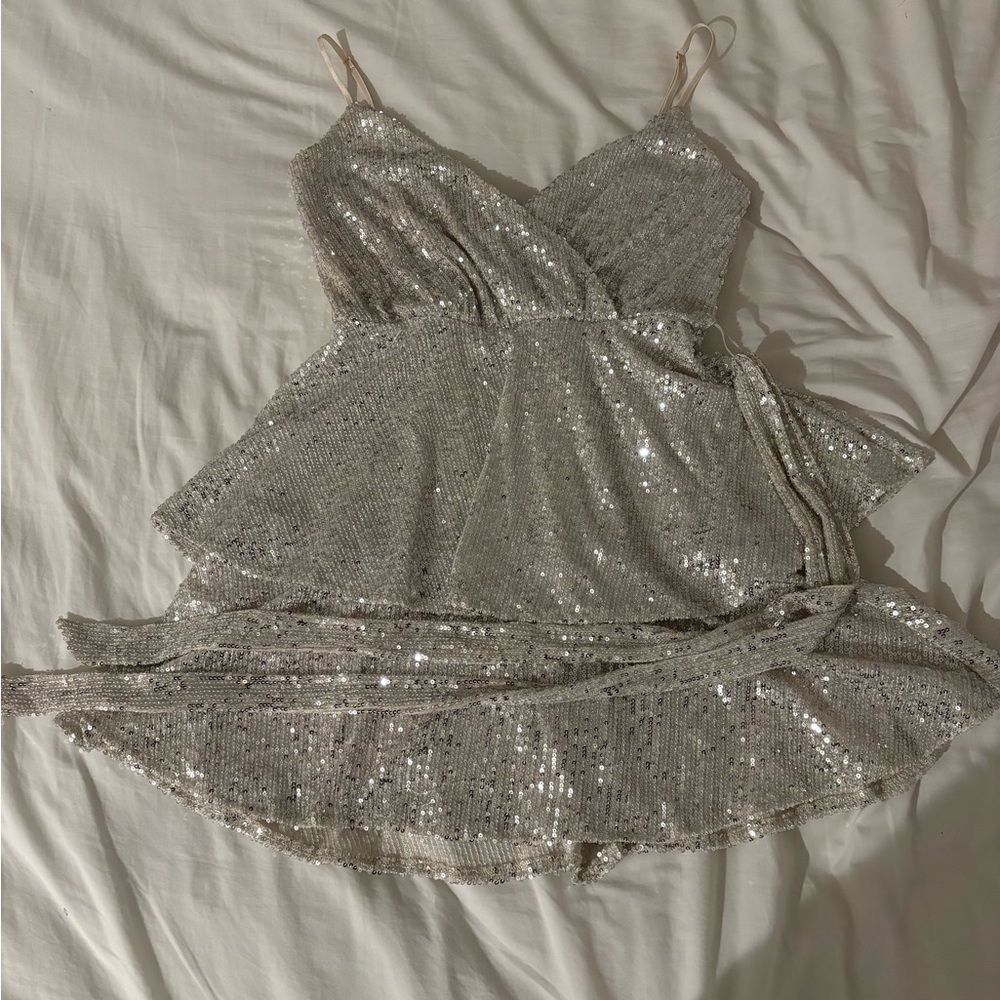 Silver Sequin Sleeveless Dress